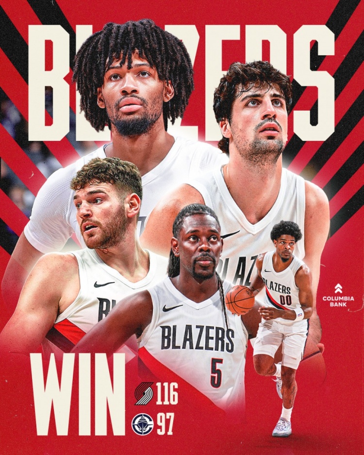 体育赛事-卡位战大胜快船！开拓者官推晒海报：BLAZERS WIN！！